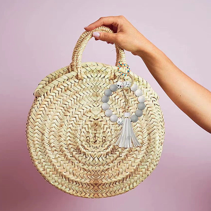 Wholesale Camouflage Silicone Bead Bracelet PU Tassel Keychain